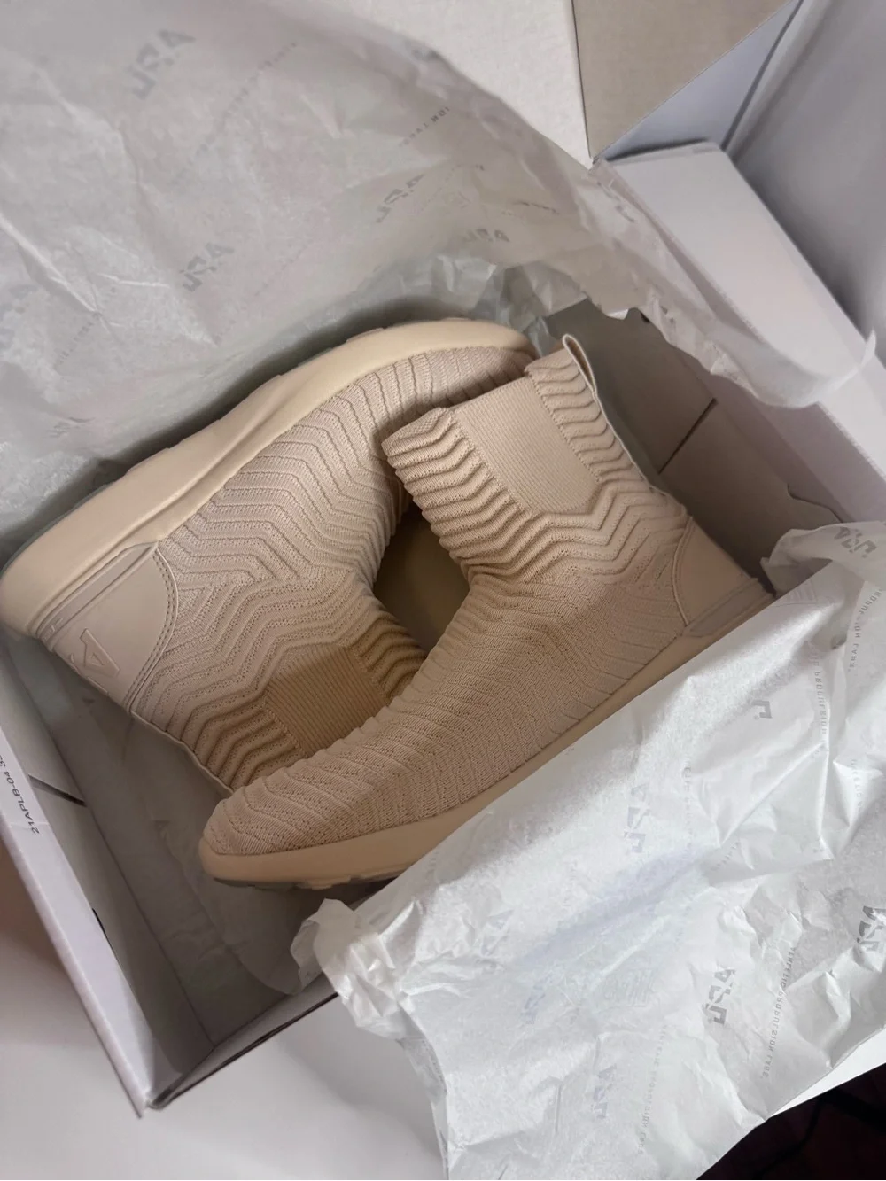 APL Men’s 10.5 TechLoom Chelsea Knit High-Top Sneaker Boot in Cream